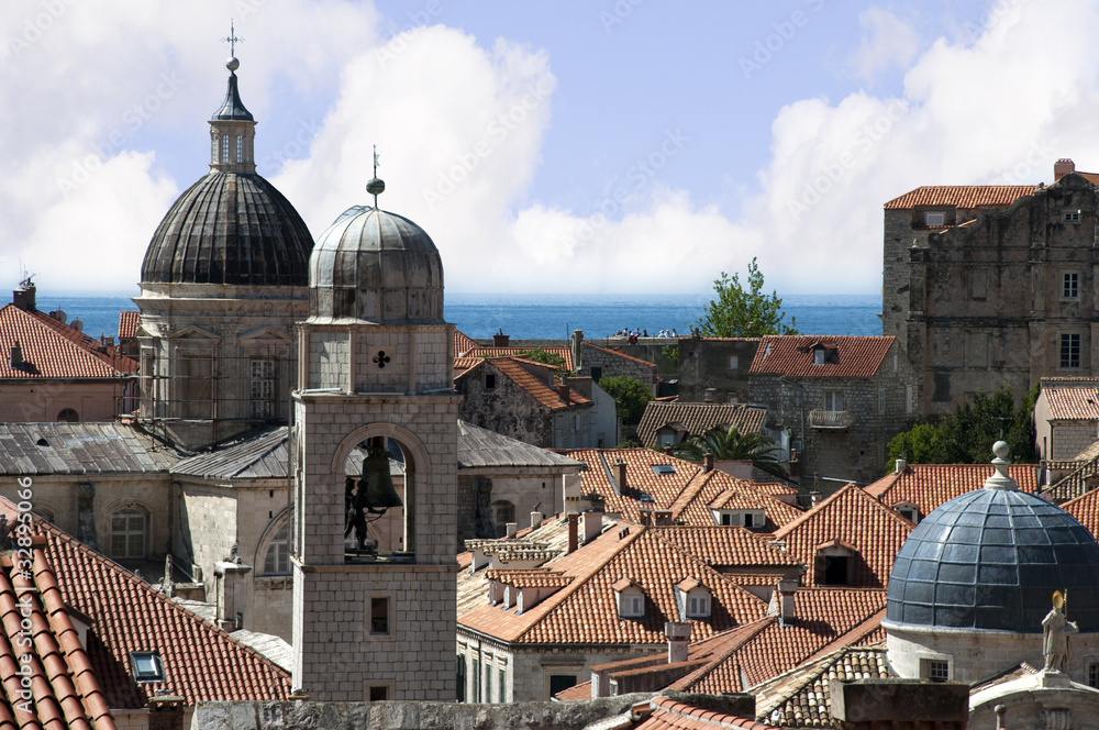 Church towers in Walled City of Dubrovnic in Croatia Europe