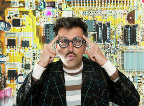 Billede på lærred Genius nerd electronic engineer tech man thinking