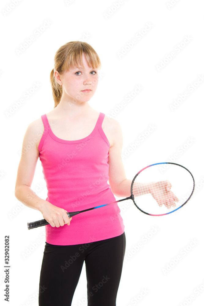 Girl with a racket on a white background. Girl with a racket on a white background.