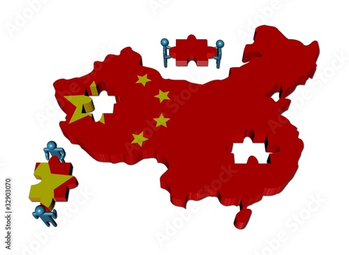 People with jigsaw pieces and China map flag illustration