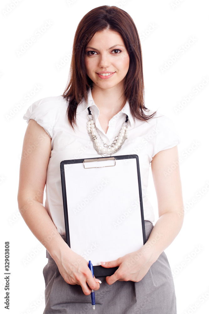 Young businesswoman showing contract. Young businesswoman showing contract.