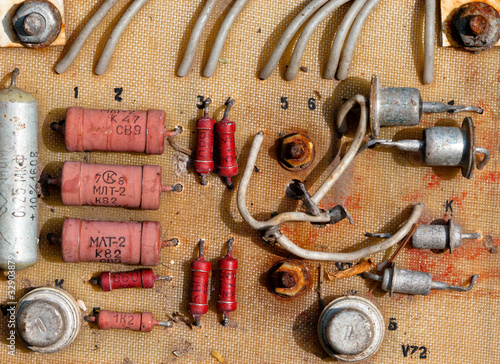 Close up of old electronic circuit