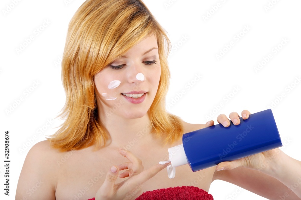 beautiful blond woman with creme (white background) beautiful blond woman with creme (white background)