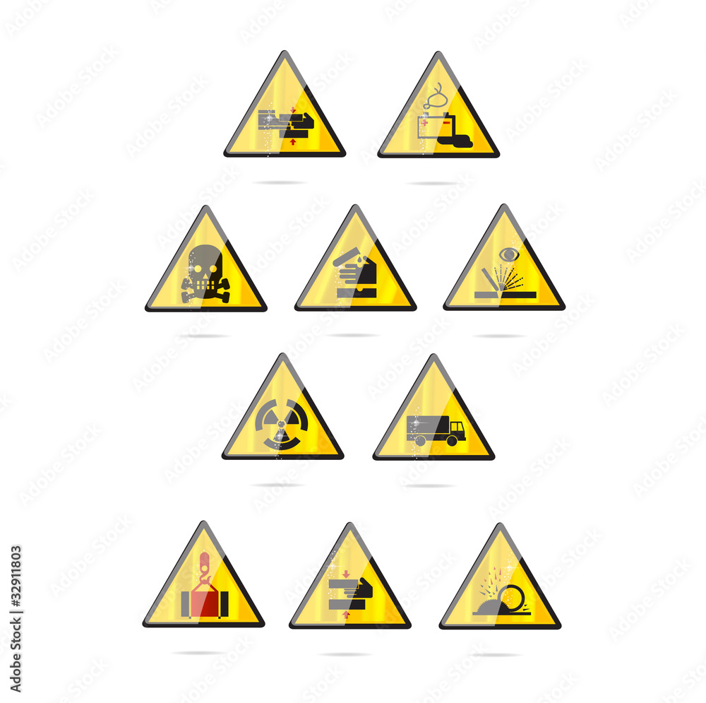 glass and clear danger symbols set glass and clear danger symbols set