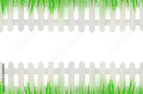 old white fence and grass for background