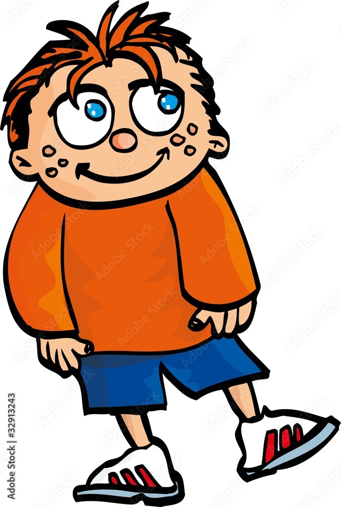 Cartoon smiling boy with red hair and freckles Cartoon smiling boy with red hair and freckles