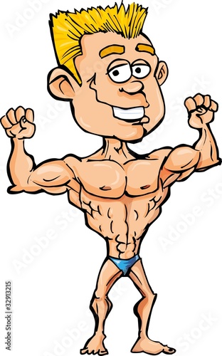 Cartoon bodybuilder flexing his muscles photo