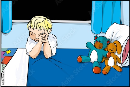 Cartoon boy saying prayers