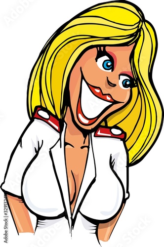 Cartoon nurse with big smile and big breasts