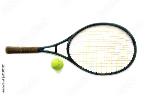 Tennis racket and ball, on white background © zimmytws