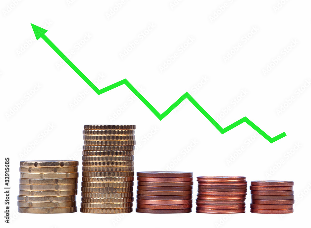 Stacks of coins with the arrow isolated. Stacks of coins with the arrow isolated.
