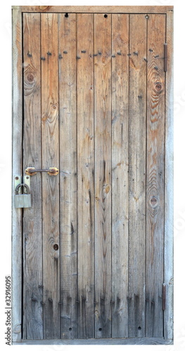 Old wooden door isolated on white