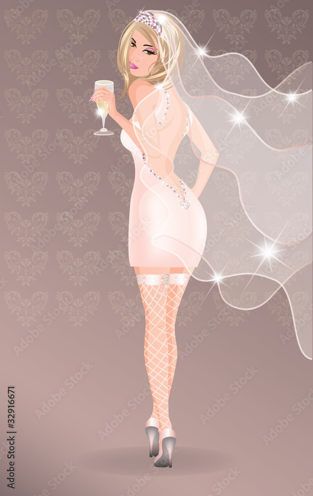 Sexy beautiful bride with champagne. vector illustration Sexy beautiful bride with champagne. vector illustration