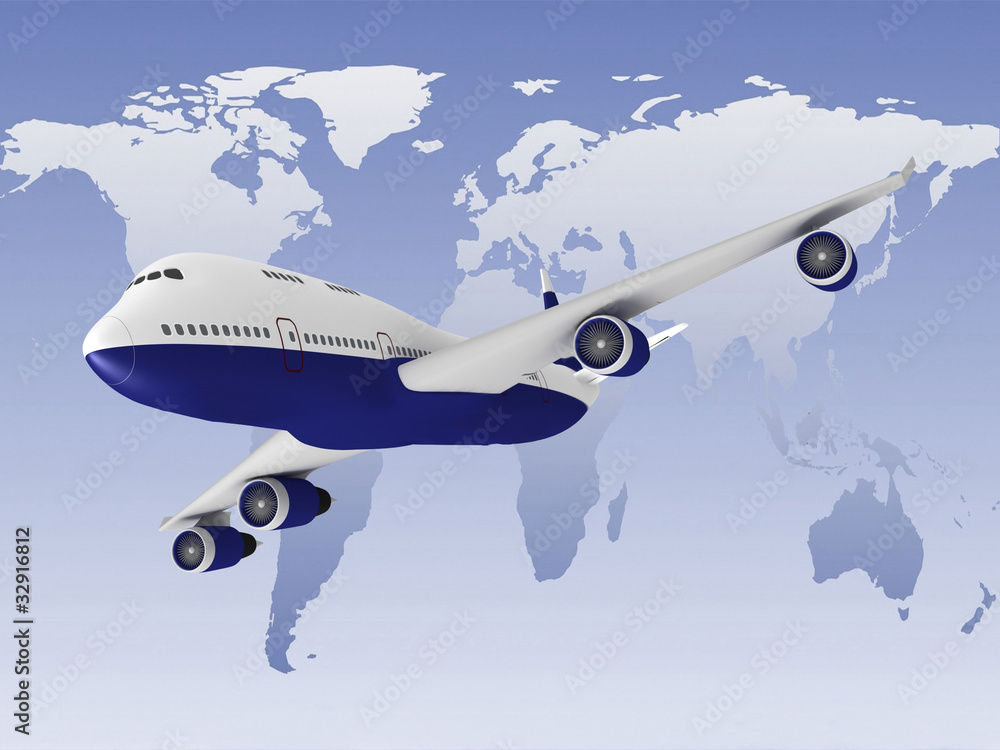 Fototapeta premium 3D model jet background map of the world