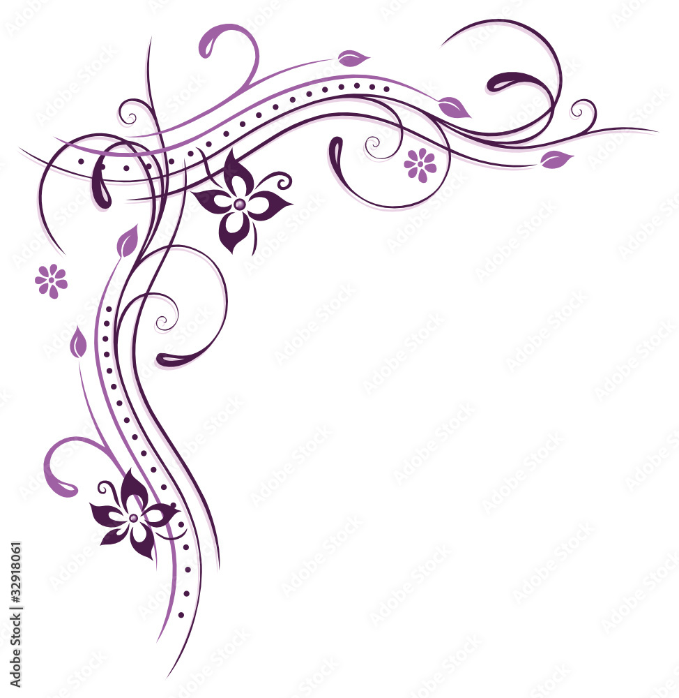 Ranke, flora, Blumen, Blüten, filigran, lila, violett, rosa vector de ...