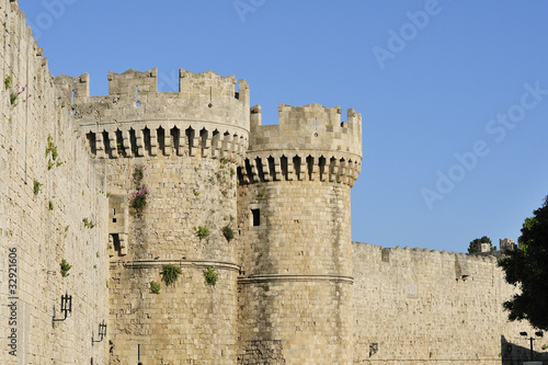 Ancient city walls encircling Rhodes Old Town.