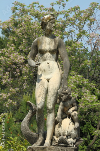antique sculpture in italian garden
