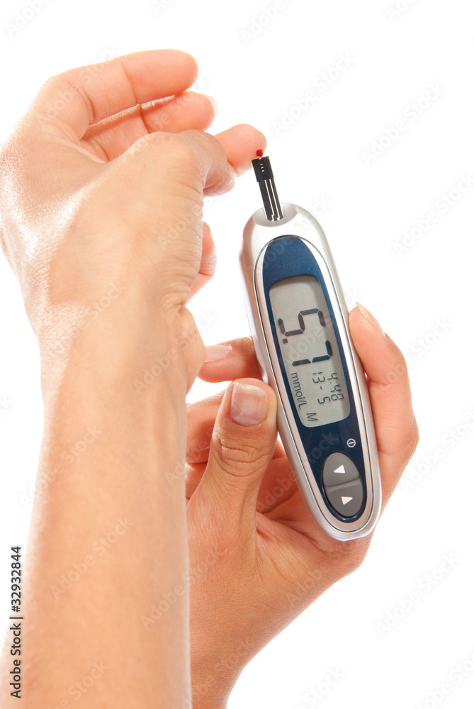 Diabetes patient measuring glucose level blood test