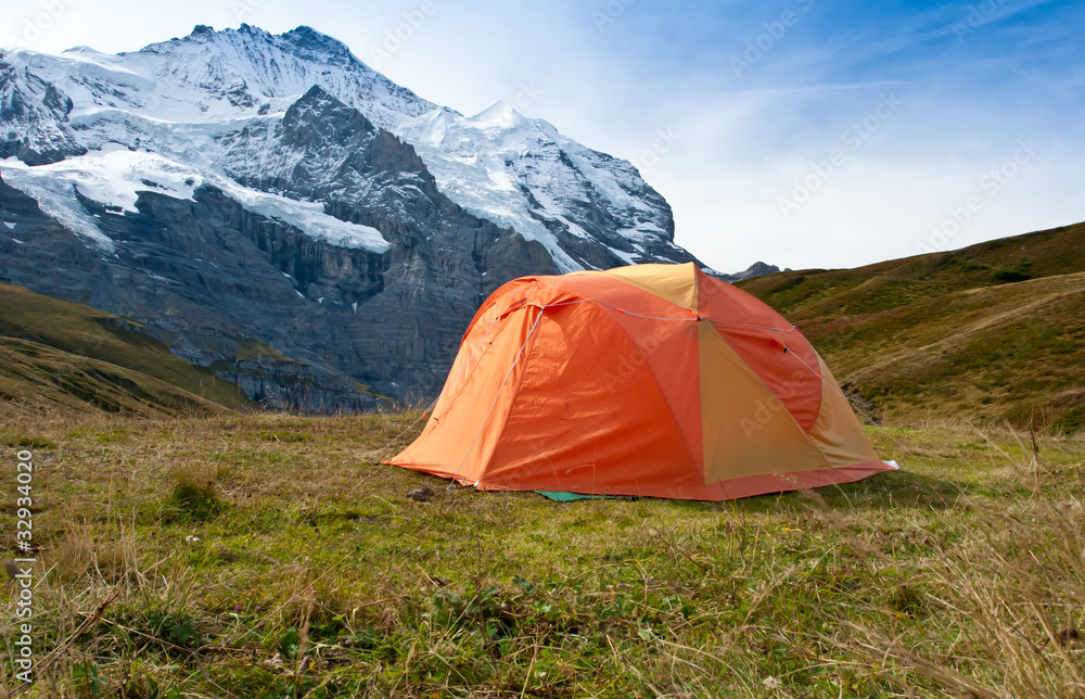 camping tent in swiss alps
