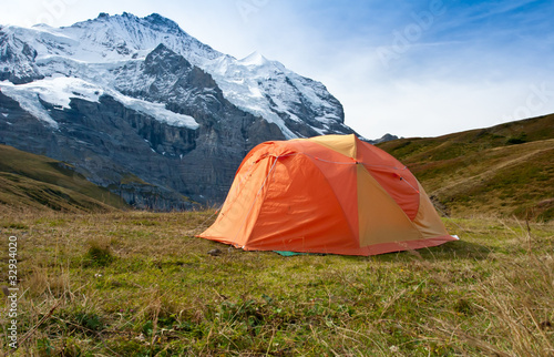 camping tent in swiss alps