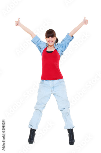 happy woman showing thumbs up