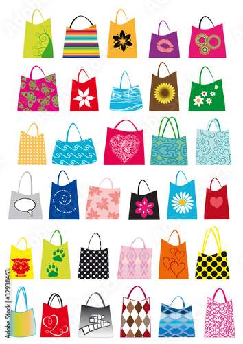 assortimento di borse da spesa, shopping bags, decorate