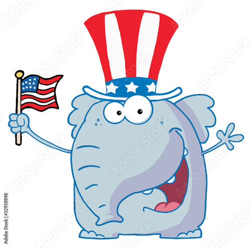 Elephant Waving An American Flag