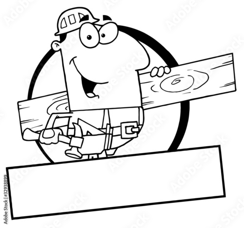 Outlined Carpenter With Wood Board