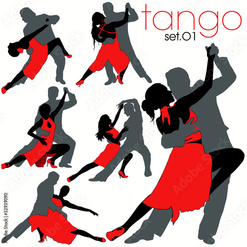 Tango dancers silhouettes set
