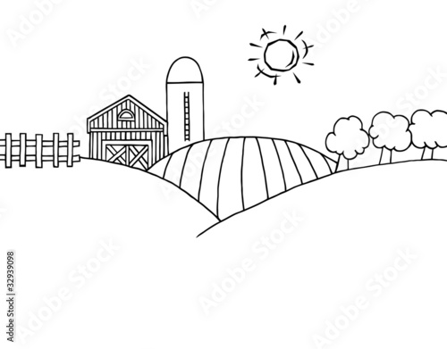 Outline Of Rolling Hills, A Farm And Silo On Farm Land