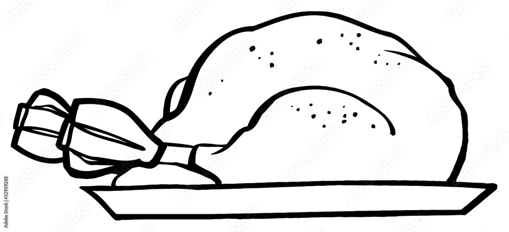 Outlined Roasted Turkey On A Tray Outlined Roasted Turkey On A Tray