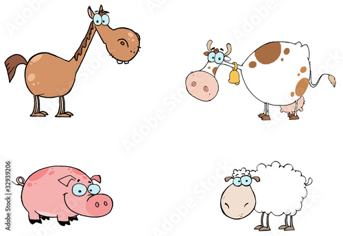 Farm Animals Cartoon Characters Set