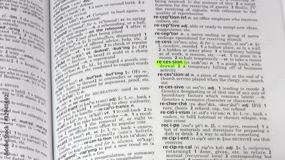 Dictionary terms RECESSION highlighted - HD Dictionary terms RECESSION highlighted - HD