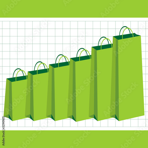 Gaining purchasing power graphic with green shopping bags