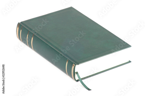 One green blank book with bookmark