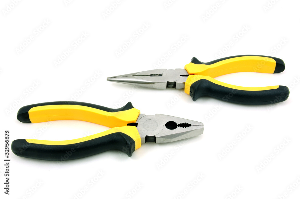 Flat and Long nose pliers on a white background Flat and Long nose pliers on a white background