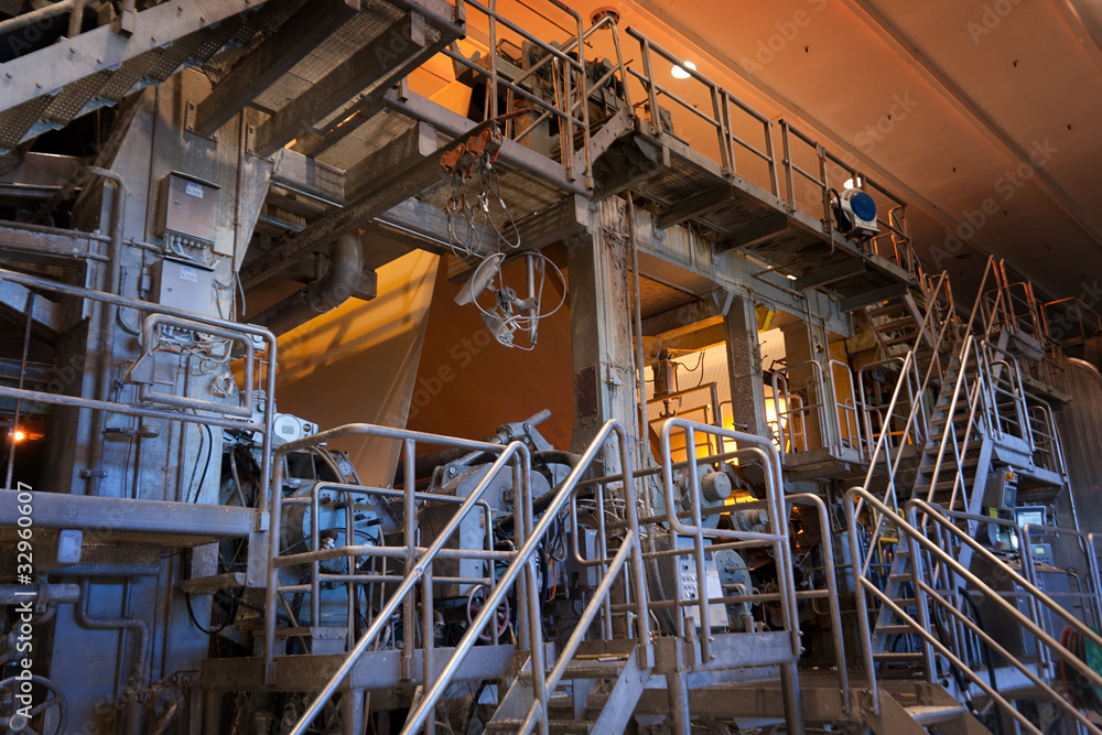 Fototapeta premium Pulp and paper mill – moving paper tape controlled with camera