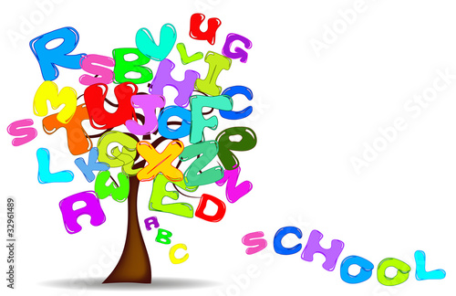 Tree with colorful letters, school