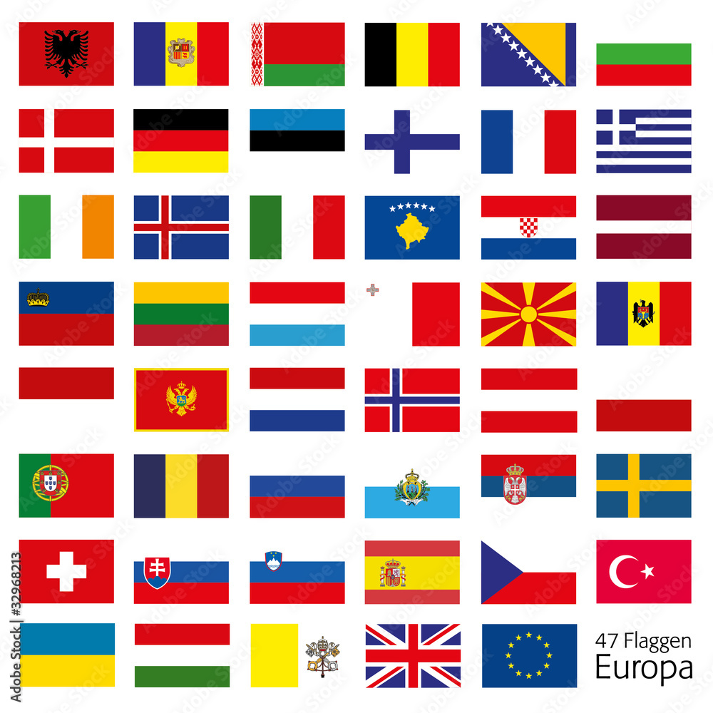Europa Flaggen Fahnen Set Buttons Icons Sprachen 8 Stock Vector