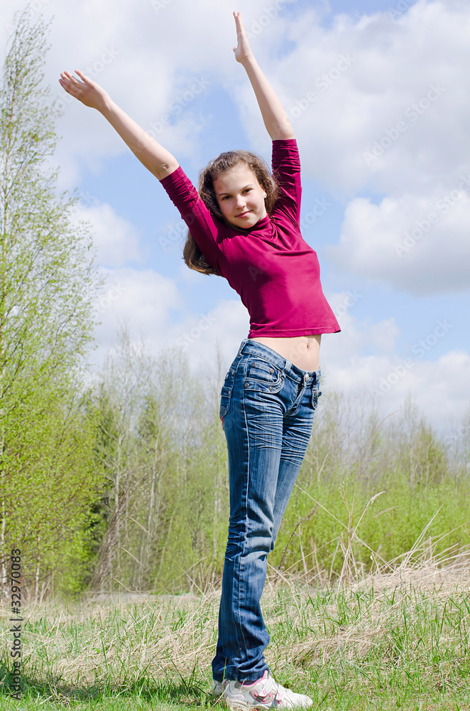 Portrait of the girl against the blue sky Portrait of the girl against the blue sky