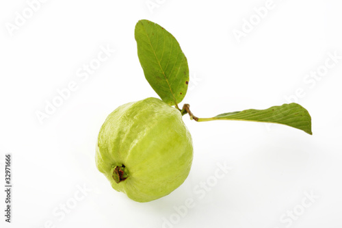 Guava with leaf on white