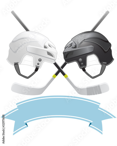 Ice Hockey emblem with helmets and sticks