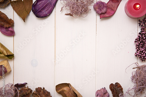 potpourri frame on wooden background