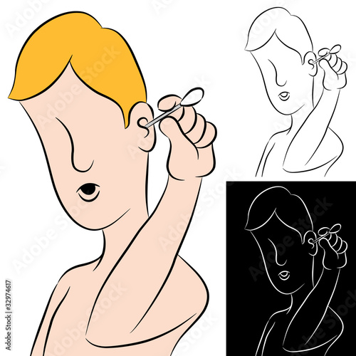 Man Cleaning Ear With Swab.