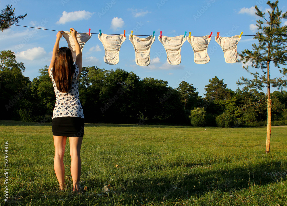 Himmel windeln aufhängen frau Stock Photo Adobe Stock