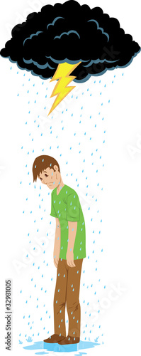 Sad guy beneath a rain cloud.