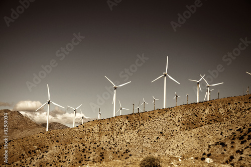 Wind power turbines overlooking Palm Springs in California