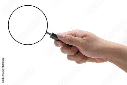 man hand holding hand magnifying glass