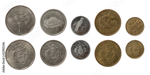 Seychellois Coins Isolated on White
