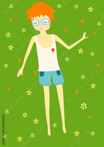 girl in big glasses laying on grass